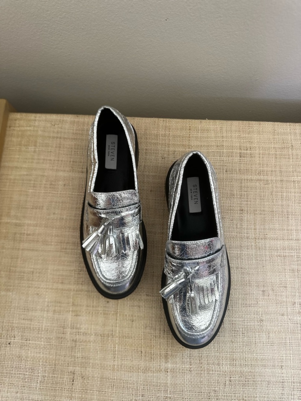 Metallic Silver Women's Loafers with Bow Detail - Picture 3 of 5